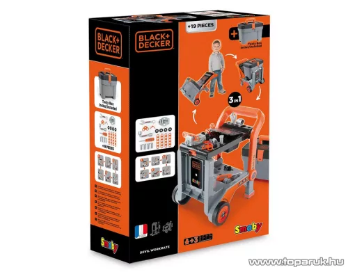 Smoby Black & Decker (B&D) 3 az 1-ben gurulós szerelőasztal, szerelőkocsi