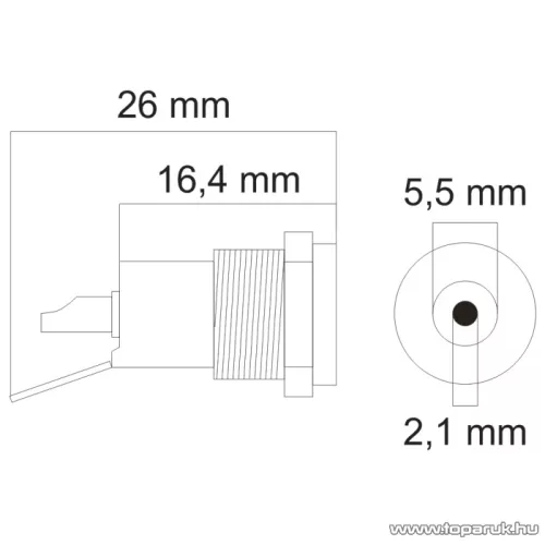 Tápegységaljzat, DC aljzat / csatlakozó, beépíthető 5.5/2.1, 5 db / csomag (05155)