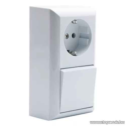 Falon kívüli beltéri váltókapcsoló dugaljal, fehér, 230V, 50Hz, 10A (05914)