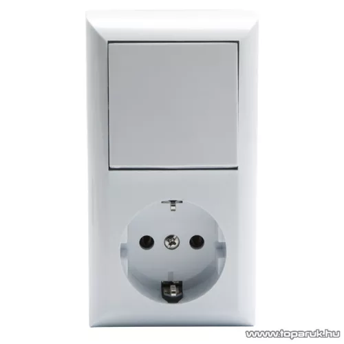 Falon kívüli beltéri váltókapcsoló dugaljal, fehér, 230V, 50Hz, 10A (05914)