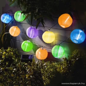   Garden of edeN 11227B Kültéri szolár lampion napelemes fényfüzér, 10 db színes lampion, hidegfehér LED világítással, 3,7 m