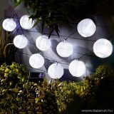   Garden of edeN 11227 Kültéri szolár lampion napelemes fényfüzér, 10 db fehér lampion, hidegfehér LED világítással, 3,7 m