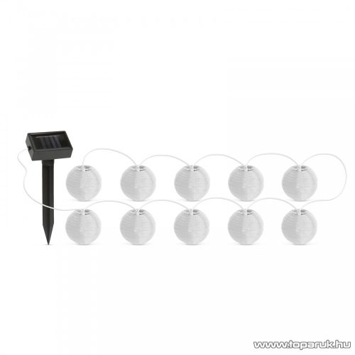 Garden of edeN 11227 Kültéri szolár lampion napelemes fényfüzér, 10 db fehér lampion, hidegfehér LED világítással, 3,7 m
