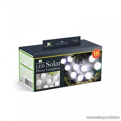 Garden of edeN 11227 Kültéri szolár lampion napelemes fényfüzér, 10 db fehér lampion, hidegfehér LED világítással, 3,7 m