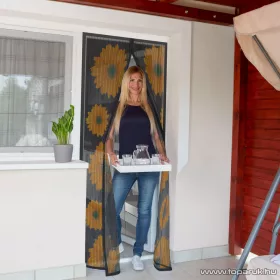   Mosható szúnyogháló függöny ajtóra, mágnessel záródó, 100 x 210 cm (mágneses szúnyogháló), napraforgós mintás