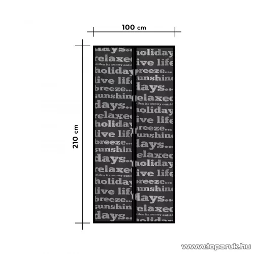 Mosható szúnyogháló függöny ajtóra, mágnessel záródó, 100 x 210 cm (mágneses szúnyogháló), feliratos mintás