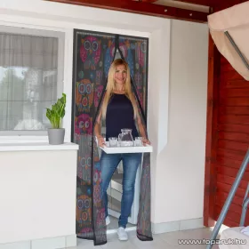   Mosható szúnyogháló függöny ajtóra, mágnessel záródó, 100 x 210 cm (mágneses szúnyogháló), baglyos mintás