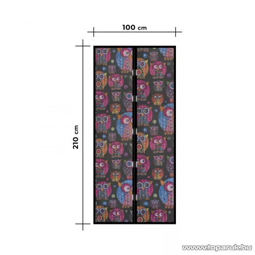 Mosható szúnyogháló függöny ajtóra, mágnessel záródó, 100 x 210 cm (mágneses szúnyogháló), baglyos mintás