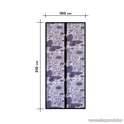 Mosható szúnyogháló függöny ajtóra, mágnessel záródó, 100 x 210 cm (mágneses szúnyogháló), lila pillangós mintával