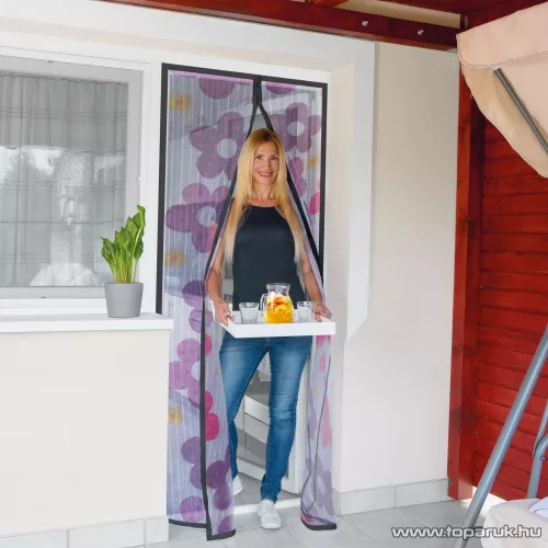 Mosható szúnyogháló függöny ajtóra, mágnessel záródó, 100 x 210 cm (mágneses szúnyogháló), lila virág mintás