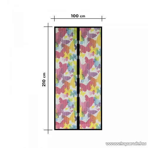 Mosható szúnyogháló függöny ajtóra, mágnessel záródó, 100 x 210 cm (mágneses szúnyogháló), színes pillangós mintával