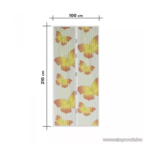 Mosható szúnyogháló függöny ajtóra, mágnessel záródó, 100 x 210 cm (mágneses szúnyogháló), sárga pillangós mintával
