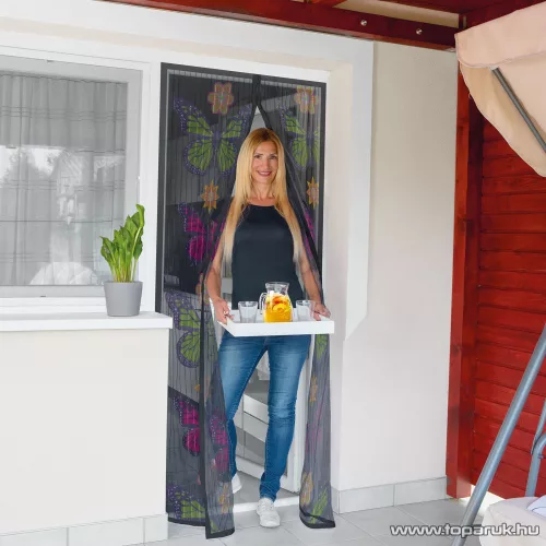 Mosható szúnyogháló függöny ajtóra, mágnessel záródó, 100 x 210 cm (mágneses szúnyogháló), virágos pillangós