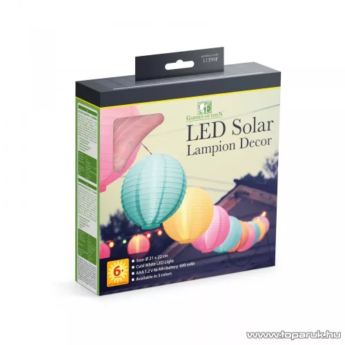 Garden of edeN 11399F-OR Szolár napelemes kerti lampion, narancssárga színű, hidegfehér LED világítással, 21 cm átmérő