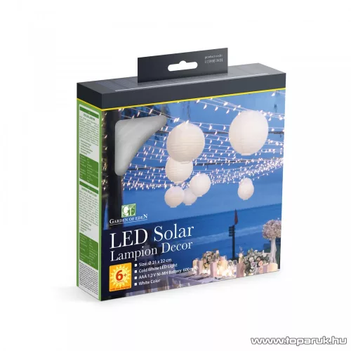 Garden of edeN 11399F-WH Szolár napelemes kerti lampion, fehér színű, hidegfehér LED világítással, 21 cm átmérő