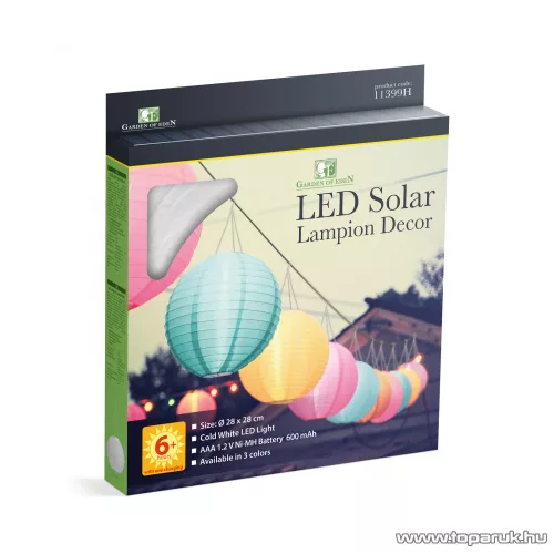 Garden of edeN 11399H-TU Szolár napelemes kerti lampion, türkiz színű, hidegfehér LED világítással, 28 cm átmérő