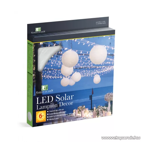 Garden of edeN 11399H-WH Szolár napelemes kerti lampion, fehér színű, hidegfehér LED világítással, 28 cm átmérő