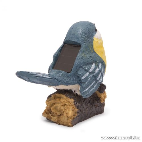 LED-es napelemes szolár világítás, állatfigura design, kék-sárga madárka