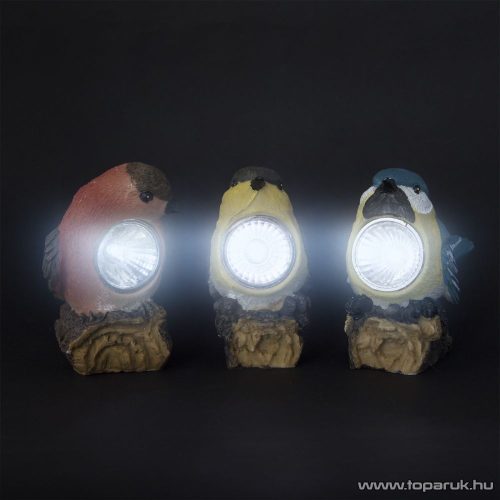 LED-es napelemes szolár világítás, állatfigura design, kék-sárga madárka