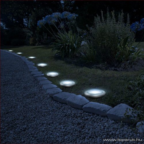 Garden of edeN 11440B LED-es leszúrható napelemes szolár kerti lámpa, kör alakú, hidegfehér világítással, 11 cm átmérő