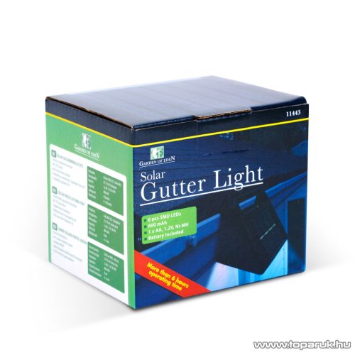 Garden of edeN 11443 Napelemes szolár ereszcsatorna és kerítés fény, 6 hidegfehér SMD LED-del, fekete 