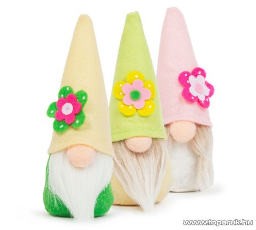 Tavaszi skandináv manó dekoráció, zöld sapkával, 16 cm magas