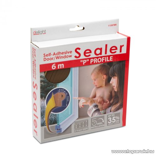 delight Öntapadós ajtó / ablak szigetelő, P profil, 6 m, barna, 9 mm (11597BR)