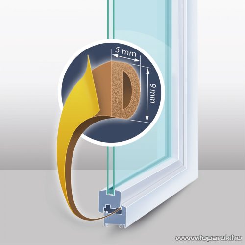 delight Öntapadós ajtó / ablak szigetelő, D profil, 6 m, barna, 9 mm (11599BR)