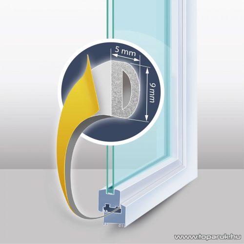 delight Öntapadós ajtó / ablak szigetelő, D profil, 6 m, fehér, 9 mm (11599WH)