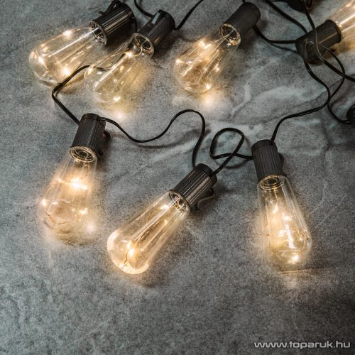 Garden of edeN 11742 Kültéri napelemes szolár LED fényfüzér, villanykörte design, 30 LED, 180 cm hosszú