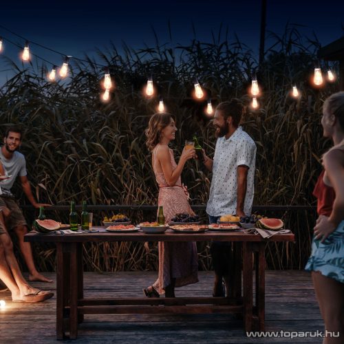 Garden of edeN 11742 Kültéri napelemes szolár LED fényfüzér, villanykörte design, 30 LED, 180 cm hosszú