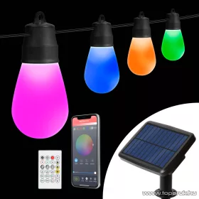   Garden of edeN 11746 Kültéri napelemes szolár SMART bluetooth okos fényfüzér + távirányító, 15 db RGBIC LED-del, 6,5 m hosszú