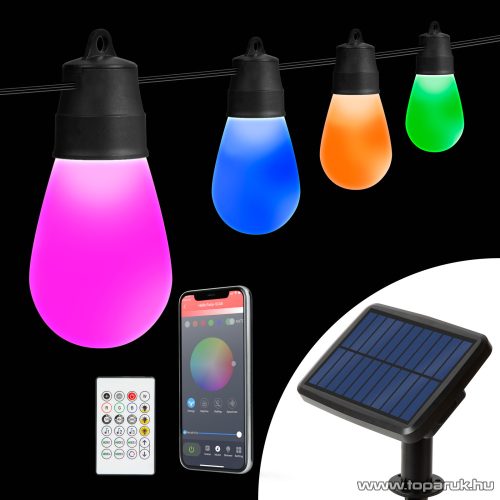 Garden of edeN 11746 Kültéri napelemes szolár SMART bluetooth okos fényfüzér + távirányító, 15 db RGBIC LED-del, 6,5 m hosszú