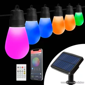  Garden of edeN 11747 Kültéri napelemes szolár SMART bluetooth okos fényfüzér + távirányító, 30 db RGBIC LED-del, 13 m hosszú