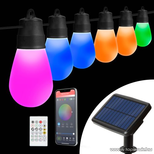 Garden of edeN 11747 Kültéri napelemes szolár SMART bluetooth okos fényfüzér + távirányító, 30 db RGBIC LED-del, 13 m hosszú