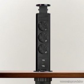   Rejtett elosztó 3-as, 1,5 m vezetékkel + 2 db USB csatlakozóval, szálcsiszolt fekete (20430BBU)