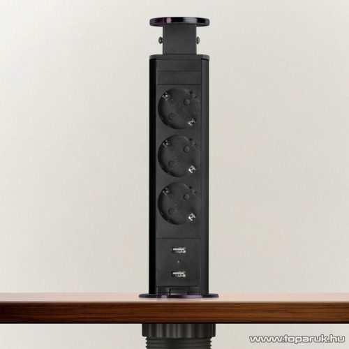 Rejtett elosztó 3-as, 1,5 m vezetékkel + 2 db USB csatlakozóval, szálcsiszolt fekete (20430BBU)