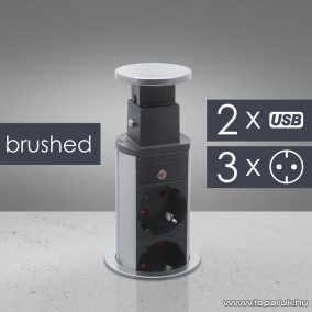   Rejtett elosztó 3-as, 1,5 m vezetékkel + 2 db USB csatlakozóval, szálcsiszolt fém (20430BU)