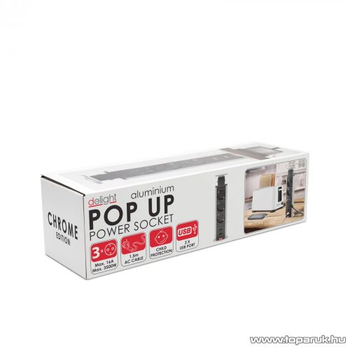 Rejtett elosztó 3-as, 1,5 m vezetékkel + 2 db USB csatlakozóval, króm (20430CU)