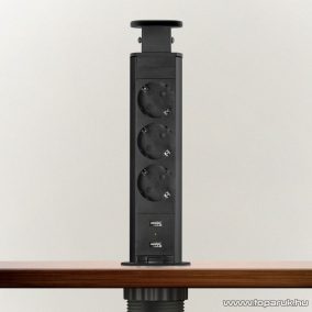   Rejtett elosztó 3-as, 1,5 m vezetékkel + 2 db USB csatlakozóval, matt fekete (20430MBU)