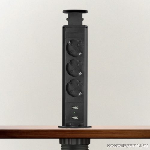 Rejtett elosztó 3-as, 1,5 m vezetékkel + 2 db USB csatlakozóval, matt fekete (20430MBU)