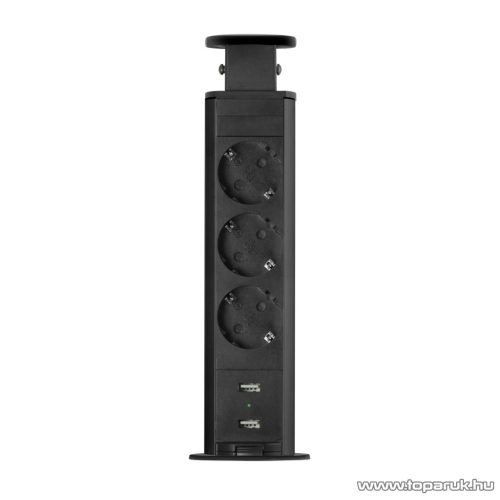 Rejtett elosztó 3-as, 1,5 m vezetékkel + 2 db USB csatlakozóval, matt fekete (20430MBU)