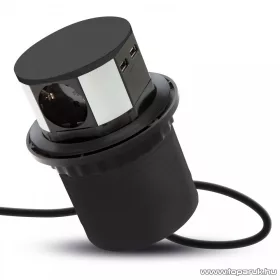   delight Beépíthető rejtett elosztó USB csatlakozóval, 3 db aljzattal és 2 db USB-csatlakozóval, fekete (20433BK)