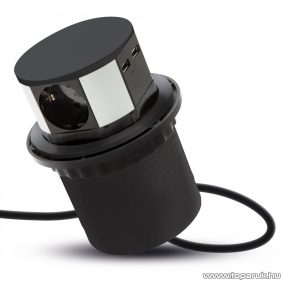   delight Beépíthető rejtett elosztó USB csatlakozóval, 3 db aljzattal és 2 db USB-csatlakozóval, fekete (20433BK)