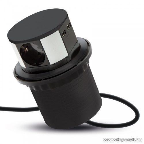delight Beépíthető rejtett elosztó USB csatlakozóval, 3 db aljzattal és 2 db USB-csatlakozóval, fekete (20433BK)