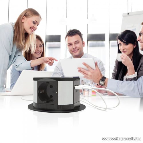 delight Beépíthető rejtett elosztó USB csatlakozóval, 3 db aljzattal és 2 db USB-csatlakozóval, fekete (20433BK)