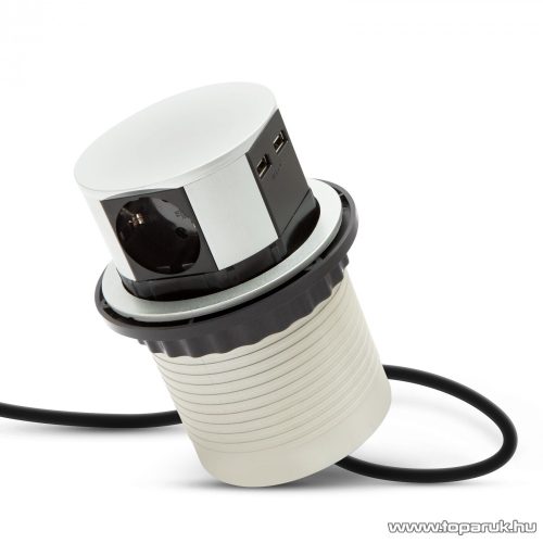 delight Beépíthető rejtett elosztó USB csatlakozóval, 3 db aljzattal és 2 db USB-csatlakozóval, ezüst (20433)