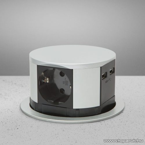 delight Beépíthető rejtett elosztó USB csatlakozóval, 3 db aljzattal és 2 db USB-csatlakozóval, ezüst (20433)
