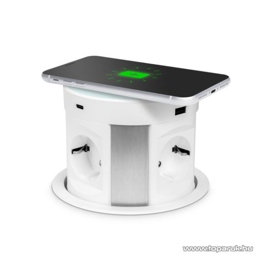 delight Beépíthető rejtett elosztó 4-es, vezeték nélküli töltés, 2 x USB, 2 x Type-C, 1,5 m vezetékkel, fehér (20434WH)