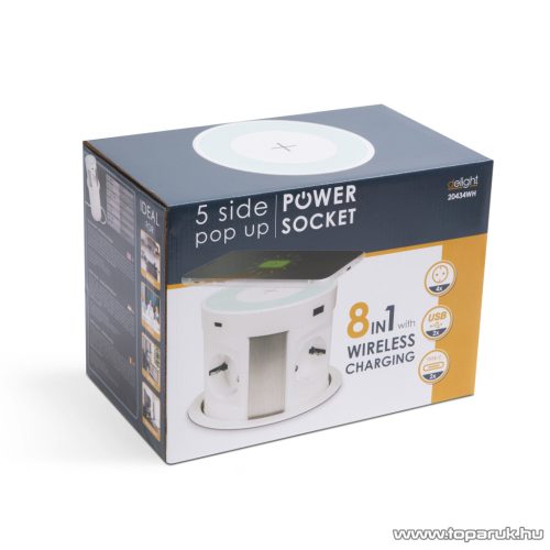 delight Beépíthető rejtett elosztó 4-es, vezeték nélküli töltés, 2 x USB, 2 x Type-C, 1,5 m vezetékkel, fehér (20434WH)